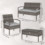 Outsunny - 4 Pieces Patio Furniture Set with A Loveseat, Two Armchairs and A Coffee Table, Outdoor Conversation Set, Light Grey