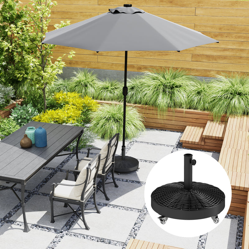 Outsunny - Round Umbrella Base with Wheels, Cement-Filled 55 lbs Parasol Stand, Black - Great for Garden and Patio — 84D-374V00BK