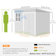 8.5' x 6' Galvanised Steel Outdoor Storage Shed, Garden Shed with Window, Lockable Wide Doors and Air Vents, Dark Grey