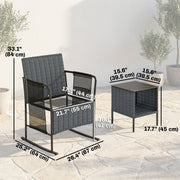 Outsunny - 3 Pieces Rocking Bistro Set Outdoor Patio Furniture Set with Side Pockets, Mesh Seat, Cushions, 2-Tier Table, Grey
