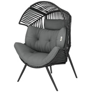 Outsunny - Wicker Egg Chair, Indoor Outdoor Rattan Lounge Chair with Thick Cushion and Headrest, Steel Frame, Adjustable Pads, Grey