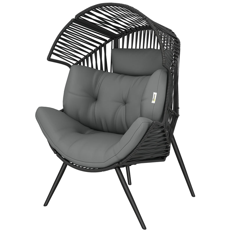 Outsunny - Wicker Egg Chair, Indoor Outdoor Rattan Lounge Chair with Thick Cushion and Headrest, Steel Frame, Adjustable Pads, Grey