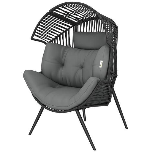 Outsunny - Wicker Egg Chair, Indoor Outdoor Rattan Lounge Chair with Thick Cushion and Headrest, Steel Frame, Adjustable Pads, Grey