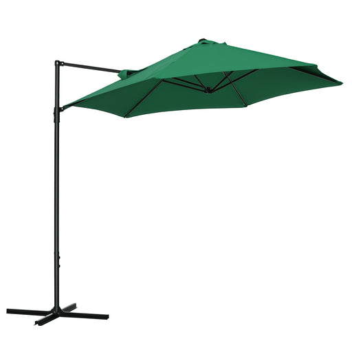 Outsunny - 8.5FT Offset Patio Umbrella with 360° Rotation, Outdoor Cantilever Roma Parasol Hanging Sun Shade Canopy Shelter with Cross Base, Green