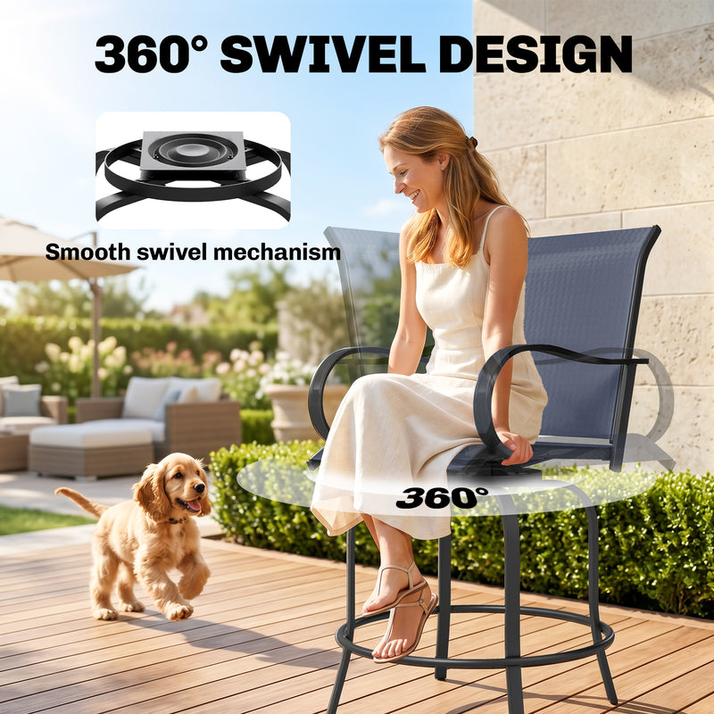 Outsunny - Outdoor Bar Stools Set of 2, 360° Swivel Bar Height Chairs, 26.8" x 29.5" x 48.4", Navy Blue