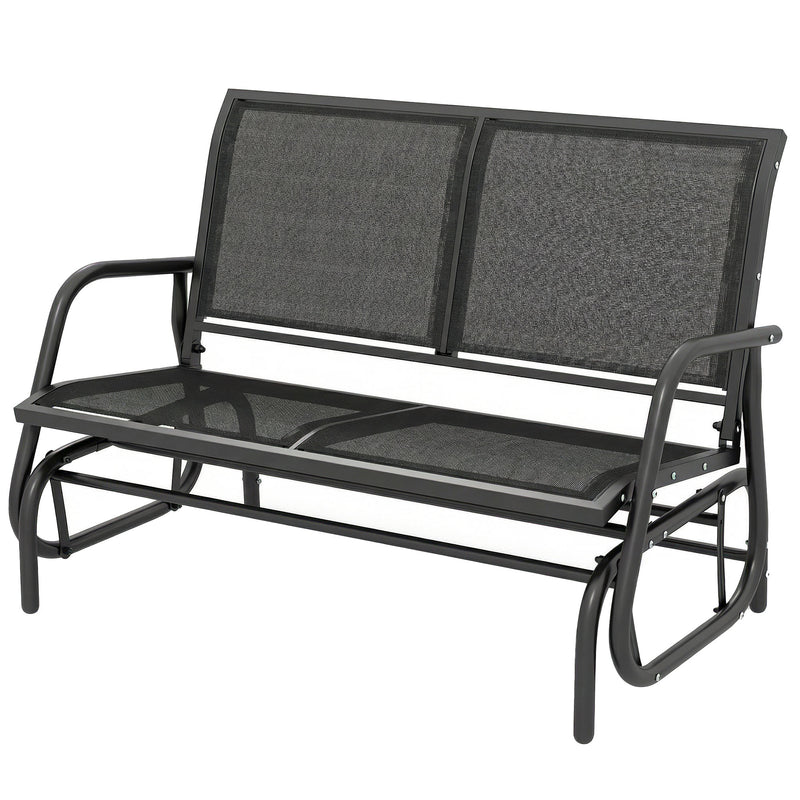 Outsunny - Outdoor Glider Bench, 2 Seater Garden Patio Glider Chair with Sling Fabric Seat, Steel Frame, Black
