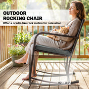 Outsunny - 3 Pieces Rocking Bistro Set Outdoor Patio Furniture Set with Cushions, Glass Coffee Table for Balcony, Grey