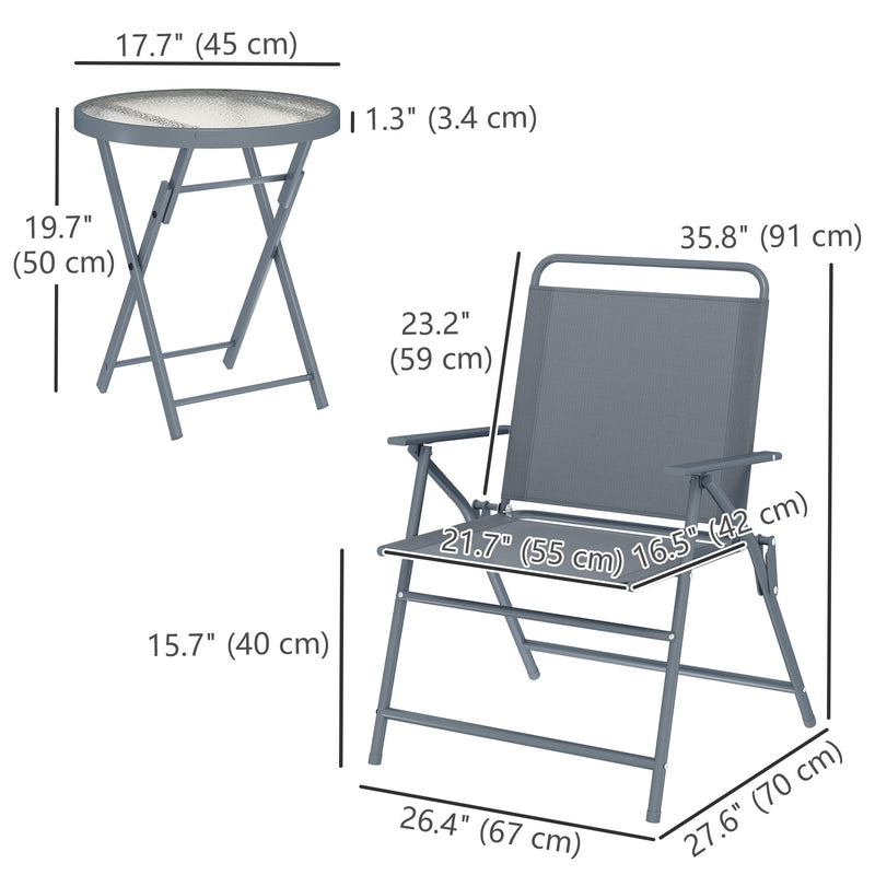 Outsunny - 3 Pieces Outdoor Bistro Set, Folding Patio Table and Chairs with Tempered Glass Tabletop for Garden, Deck & Backyard