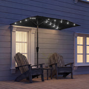Half Outdoor Patio Umbrella with Solar LED Lights Half Umbrella with Crank 105.1" x 53.5" Black