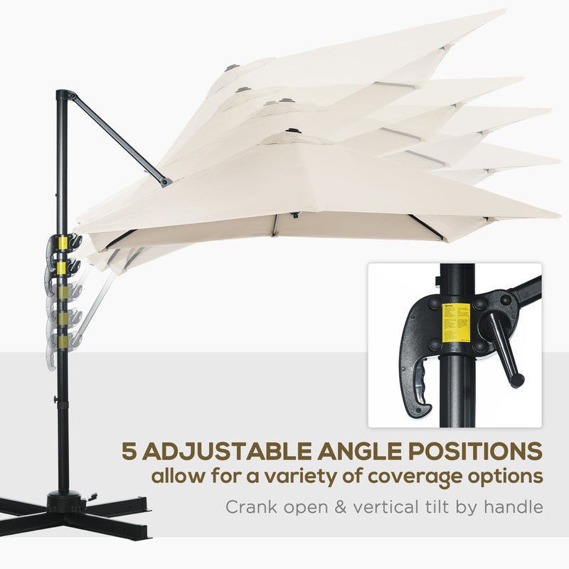 Outsunny - 8' x 8' Square Patio Hanging Offset Umbrella with 360° Rotation, Aluminum Outdoor Cantilever Parasol with Crank & Tilt, Sun Canopy Shelter with Cross Base, White — 84D-051V00CW