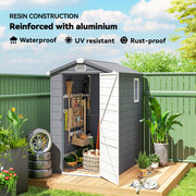 4.5' x 6' Plastic Garden Storage Shed with Latch Door, Vents, Sloped Roof, Dark Grey