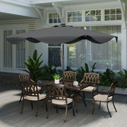 Solar Patio Umbrella with LED and Tilt, Outdoor Market Table Umbrella Parasol with Crank, 10 x 10 ft, Dark Grey