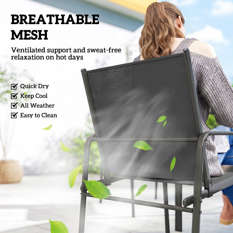 Outsunny - Outdoor Dining Set for 6, Faux Wood Patio Table and Chairs with Breathable Mesh Seat, Galvanized Steel Frame, Black