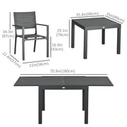 Outsunny - Patio Dining Set for 6, Aluminum Expandable Outdoor Table and 6 Stackable Chairs with Padded Back, Mesh Seat, Dark Grey