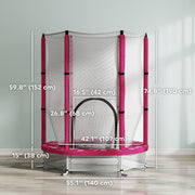 Qaba 55" Toddler Trampoline with Safety Enclosure Net, for Indoor Outdoor Use, Ages 3-6 Years, Pink