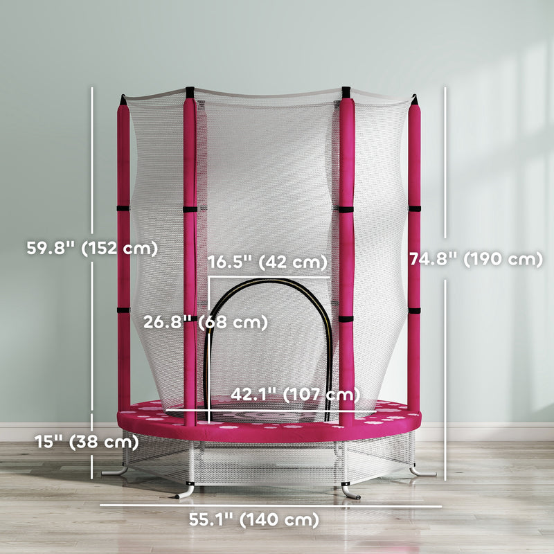 Qaba 55" Toddler Trampoline with Safety Enclosure Net, for Indoor Outdoor Use, Ages 3-6 Years, Pink
