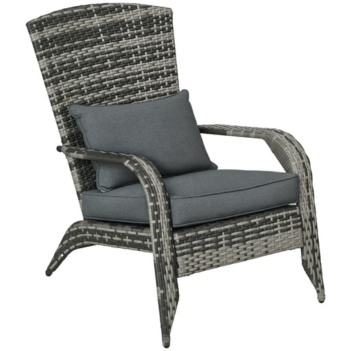 Outsunny - Patio Wicker Adirondack Chair, Outdoor PE Rattan Fire Pit Chair, Muskoka Chair w/ Soft Cushions, Tall Curved Backrest and Comfortable Armrests for Deck Garden, Grey