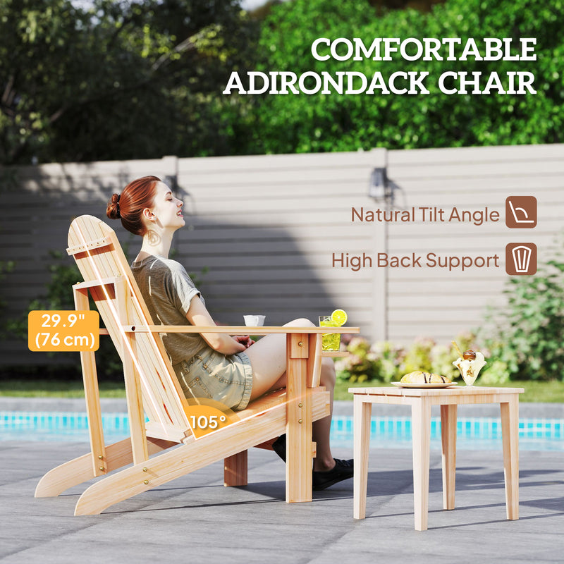 Outsunny - Classic Adirondack Chair Muskoka Chair, Garden Deck Chair with Cup Holder for Patio, Indoor, Backyard, Natural