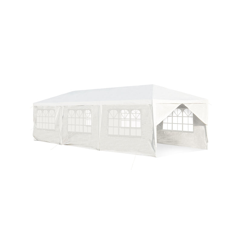 Costway - 10 x 30 Feet Outdoor Canopy Tent with 6 Removable Sidewalls and 2 Doorways-White