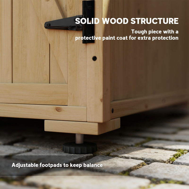 Wooden Outdoor Storage Cabinet, Garden Shed Potting Shed with Shelf and Double Doors, Natural