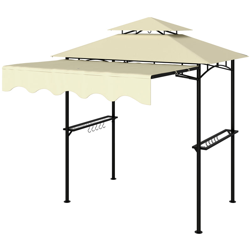 Outsunny - 8' x 7.6' Grill Gazebo, Double Tiered Barbecue Grill Gazebo Shelter w/ Side Awning, 2 Side Shelves, 6 Hooks, Beige