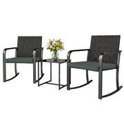 Outsunny - 3 Pieces Rocking Bistro Set Outdoor Patio Furniture Set with Cushions, Glass Coffee Table for Balcony, Grey