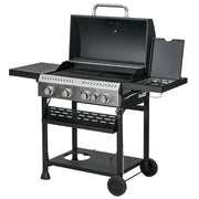 Outsunny - 40,000 BTU Propane Gas Grill BBQ Cart with 4 Main Burners, 1 Side Burner, with Warming Rack, Side Prep Tables, Black
