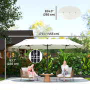 15' Outdoor Patio Umbrella with Twin Canopy Sunshade Steel Table Umbrella with Lift Crank Beige