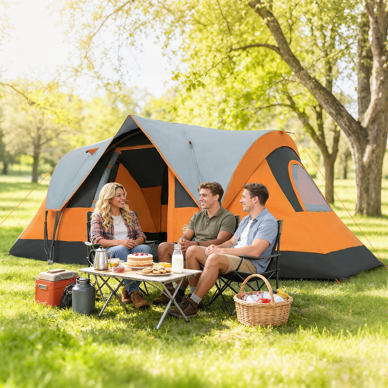 Outsunny - 5 Person Family Tent, Outdoor Camping Tent with Lighting Hook, Carrying Bag for Camping, Hiking and Travelling, Orange