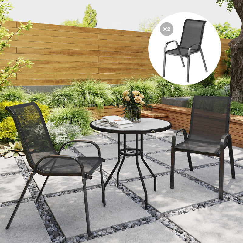 Outsunny - Set of 2 Outdoor Dining Chairs, Stackable Lawn Chairs with High Back, Breathable Mesh Seat for Garden Porch, Black