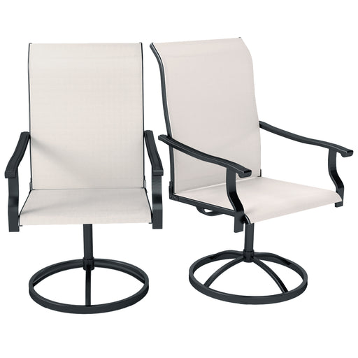 Outsunny - Outdoor Swivel Dining Chairs Set of 2, High Back Swivel Chairs with All Weather Mesh for Deck, Backyard, Poolside, White