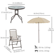 Outsunny - 6 Pieces Outdoor Dining Set for 4 with Umbrella Patio Outdoor Furniture Set with Round Table 4 Folding Chairs Cream
