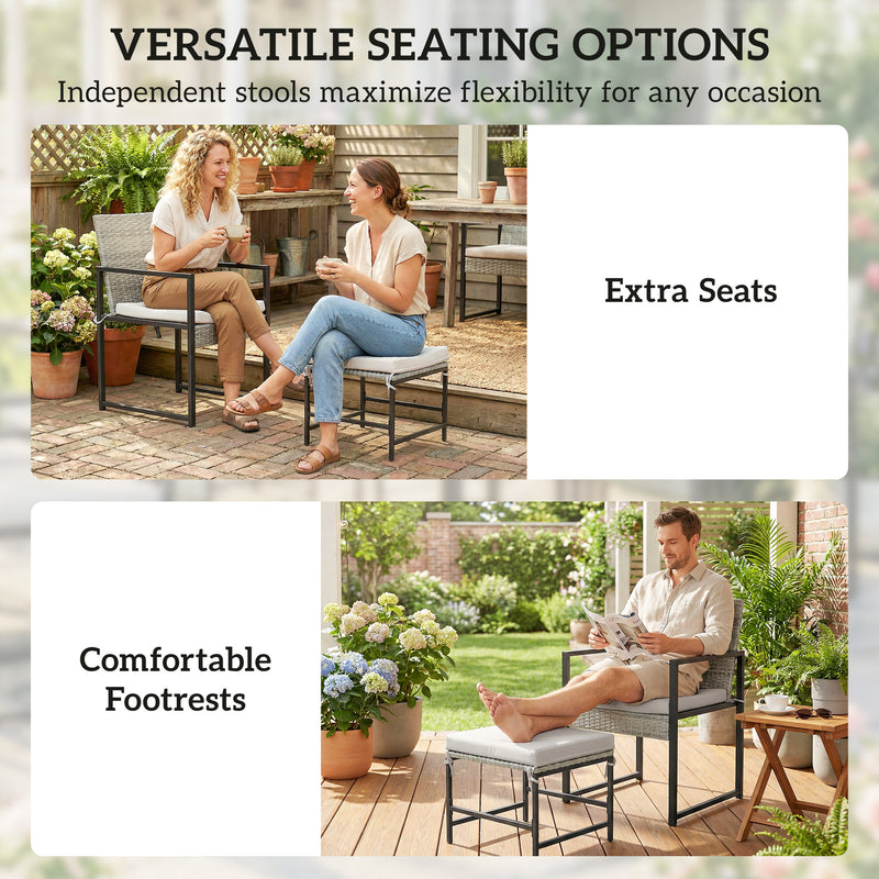 Outsunny - 11 Pieces Wicker Patio Dining Set, Rattan Outdoor Furniture Set with 6 Armchairs, 4 Stools, Light Grey