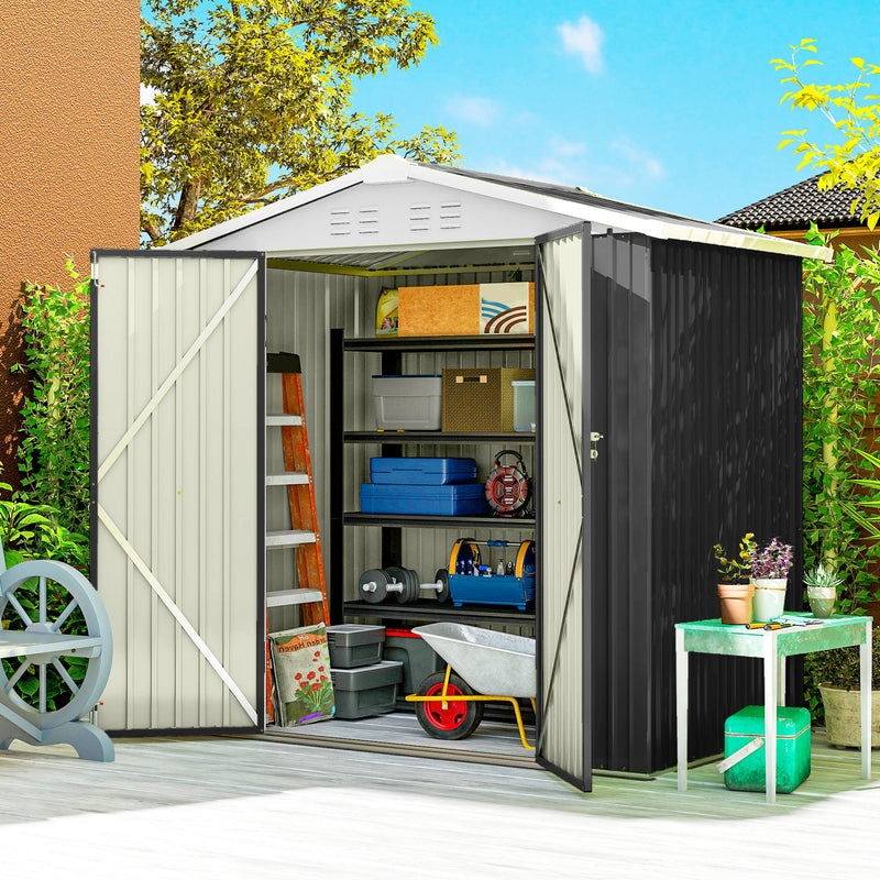 6.5' x 4' Outdoor Storage Shed, Metal Garden Shed with Lockable Double Doors, 4 Vents, Dark Grey