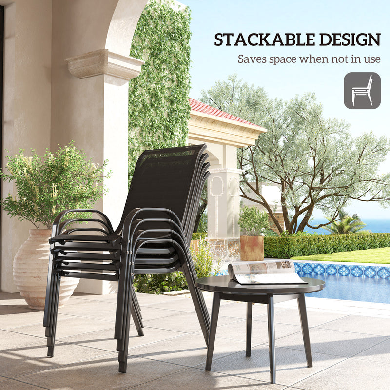 Outsunny - Set of 4 Outdoor Dining Chairs, Stackable Lawn Chairs with High Back, Breathable Mesh Seat for Garden Porch, Black