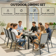 Outsunny - 9 Pieces Patio Set with Stackable Chairs, Patio Dining Set with Glass Top for Garden, Patio, Backyard, Light Grey