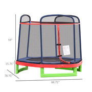 Aosom 84.75" Kids Trampoline 7 FT Indoor Outdoor Trampolines with Safety Net Enclosure Built-in Zipper Padded Covering, for Boys and Girls, Red