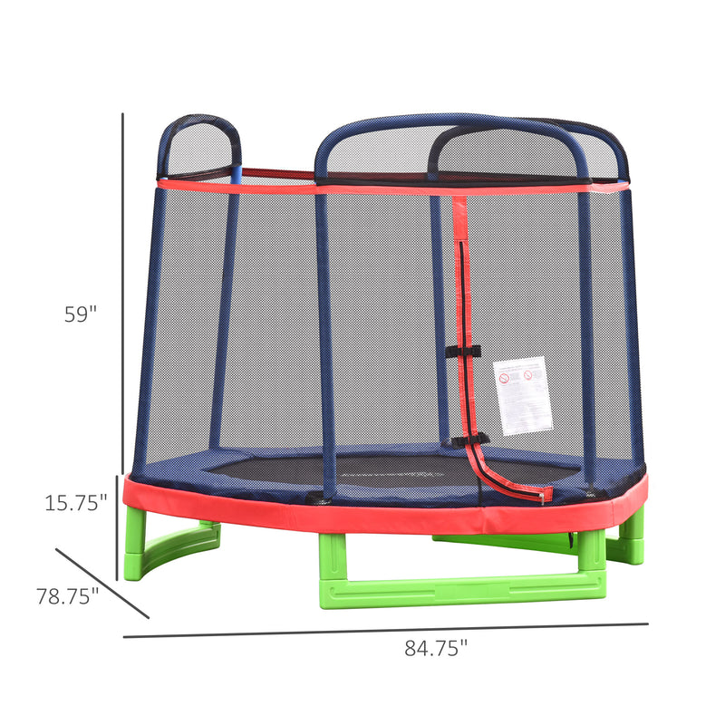 Aosom 84.75" Kids Trampoline 7 FT Indoor Outdoor Trampolines with Safety Net Enclosure Built-in Zipper Padded Covering, for Boys and Girls, Red