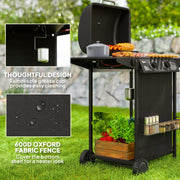Outsunny - 2+1 Burner Propane Gas BBQ Grill, Portable Gas Barbecue Grill with Side Burner, Thermometer, Lid, Side Table, Shelf, Spice Rack, Wheels, Grease Cup for Garden, Black