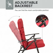 Outsunny - Set of 2 Outdoor Folding Chairs with Adjustable Backrest, Padded Camping Chairs for Outdoor Events, Red