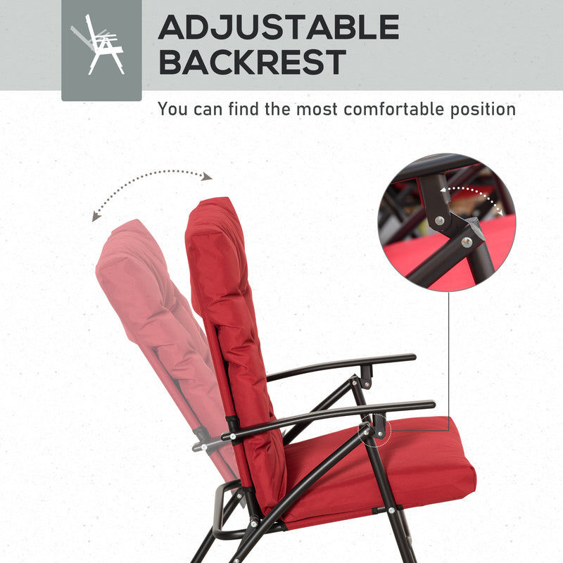 Outsunny - Set of 2 Outdoor Folding Chairs with Adjustable Backrest, Padded Camping Chairs for Outdoor Events, Red
