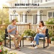 Outsunny - Outdoor Bistro Set, 3 Piece Wicker Patio Furniture with Mesh Seat, Glass Table, Cushions for Porch, Balcony, Cream White