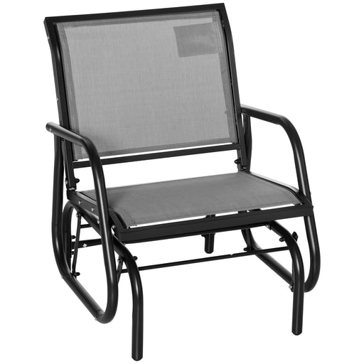 Outsunny - Patio Glider with Breathable Mesh Fabric Seat & Backrest, Metal Frame Outdoor Glider Swing Chair with Armrests, Grey