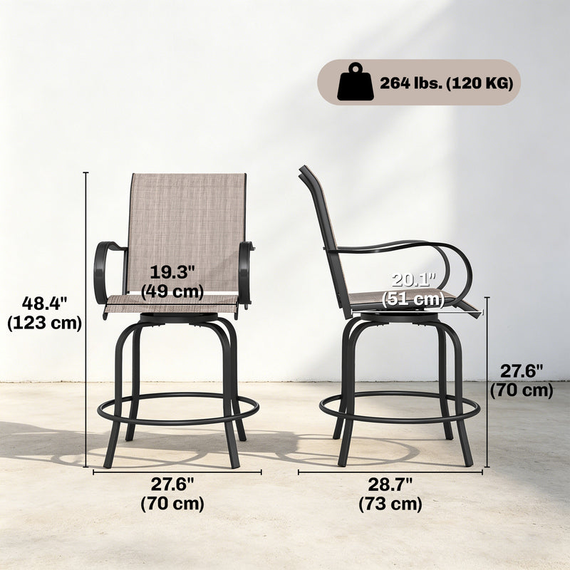 Outsunny - Outdoor Bar Stools Set of 2, 360° Swivel Bar Height Chairs, 26.8" x 29.5" x 48.4", Tan