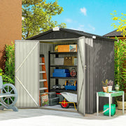 6.5' x 4' Outdoor Storage Shed, Metal Garden Shed with Lockable Double Doors, 4 Vents, Light Grey