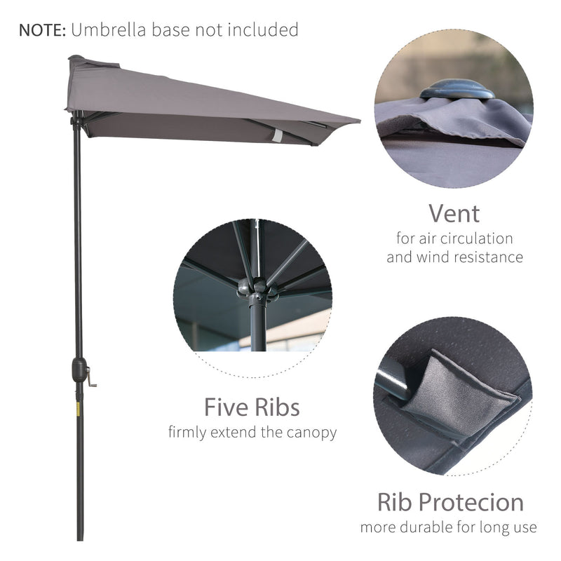 Outsunny - 8ft Half Round Umbrella Outdoor Balcony Parasol Patio Garden Outdoor Window Sun Shade w/ 5 Ribs — 84D-074GY