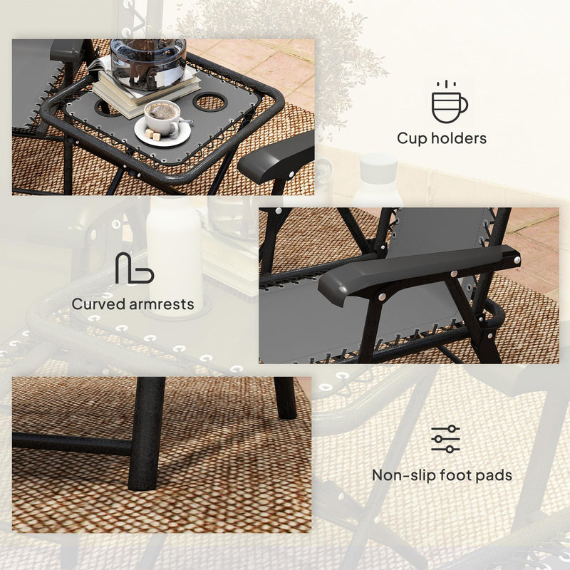 Outsunny - 3 Pieces Patio Bistro Set, Outdoor Folding Table and Chairs Set, Metal Patio Furniture Set with Cup Holders
