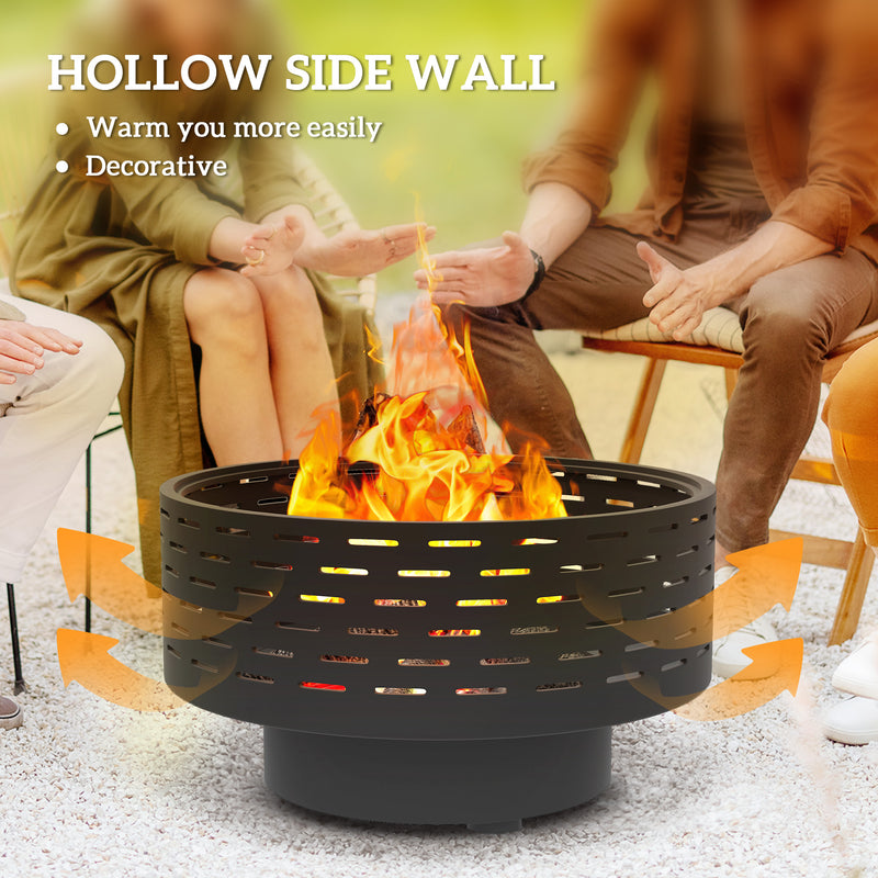 Outsunny - 3-in-1 Fire Pit Φ23.8" x 15.4" Outdoor Fire Bowl with Grill Grate, Wood-Effect Fire Basket