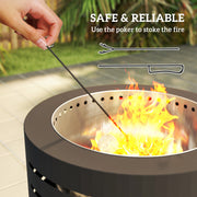 Outsunny - Round Fire Pit with Fire Poker, Portable Wood Burning Firepit with Ash Tray and Hairpin Legs, Outdoor Fireplace, Black