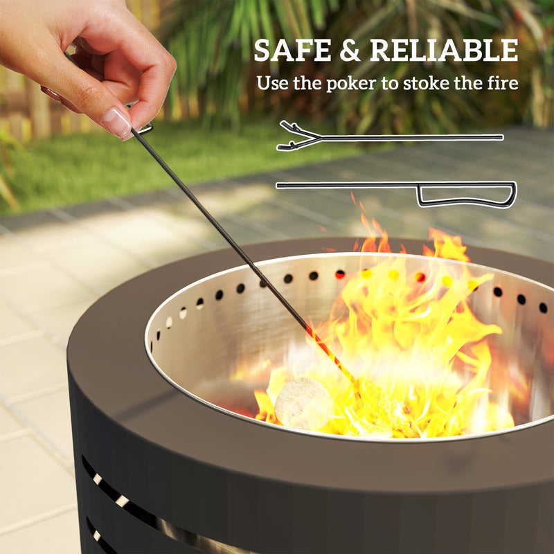 Outsunny - Round Fire Pit with Fire Poker, Portable Wood Burning Firepit with Ash Tray and Hairpin Legs, Outdoor Fireplace, Black
